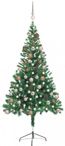 Zöld műkarácsonyfa LED-fénnyel és gömbszettel 150 cm 380 ággal
