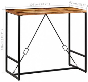 újrahasznosított tömör fa bárasztal 120 x 60 x 106 cm