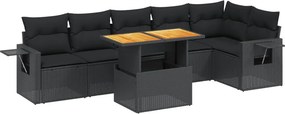 vidaXL 7 részes fekete polyrattan kerti ülőgarnitúra párnával