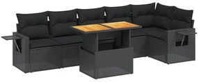 vidaXL 7 részes fekete polyrattan kerti ülőgarnitúra párnával