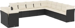 vidaXL 11 részes fekete polyrattan kerti ülőgarnitúra párnákkal