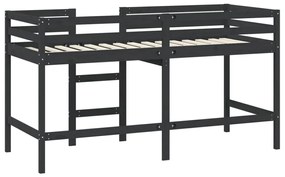 fekete tömör fenyőfa gyerek galériaágy létrával 90 x 190 cm