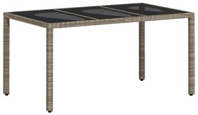 vidaXL világosszürke polyrattan üveglapos kerti asztal 150x90x75 cm