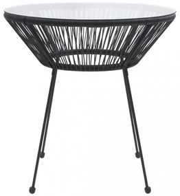 fekete rattan és üveg kerti étkezőasztal Ø70 x 74 cm