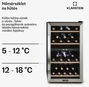 Klarstein Vinamour 45D, borhűtő, 118 liter, 45 palack, 5 - 18 °C, 2 zóna, rozsdamentes acél