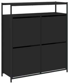 fekete cipőszekrény 4 kihajtható fiókkal 100 x 34 x 112 cm