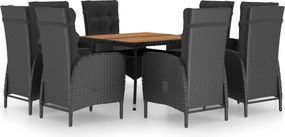 vidaXL 9 részes fekete polyrattan és akácfa kerti étkezőgarnitúra