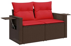 6 részes barna polyrattan akácfa kerti ülőgarnitúra párnákkal
