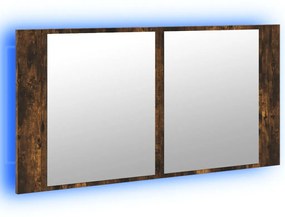 füstös tölgy akril LED-es tükrös fürdőszobaszekrény 90x12x45 cm