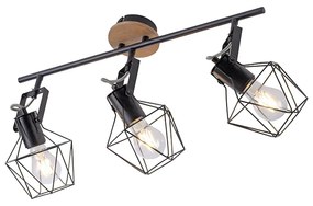 Ipari reflektor lámpa fekete fával, 3-lámpás - Sven