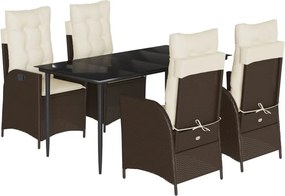 vidaXL 5 részes barna polyrattan kerti étkezőgarnitúra párnákkal