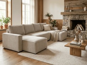 AKCIÓ Világos bézs U alakú ülőgarnitúra SMART COSARO 295x140 cm II. osztály