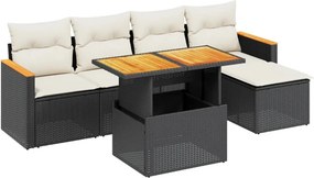 vidaXL 6 részes fekete polyrattan kerti ülőgarnitúra párnákkal