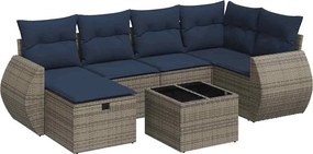 vidaXL 7 részes szürke polyrattan kerti ülőgarnitúra párnákkal