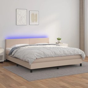 cappuccino színű műbőr rugós ágy matraccal és LED-del 180x200cm