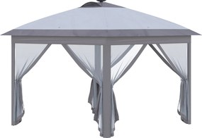 Outsunny 3,3 x 3,3 m Összecsukható Pavilon LED világítással, USB Töltőport Pop-Up Pavilon Rácsos Oldalfalakkal, Napsütés Védelemmel ellátott Kerti Pav