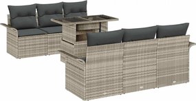 vidaXL Kerti Kanapé Szett párnával 7 pcs Világosszürke Poly Rattan