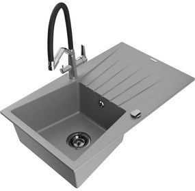 Mexen Cesar egykamrás gránit mosogató csepegtetővel és Duo konyhai csapteleppel, szürke - 6514-71-671701-07-B