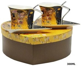 Porceláncsésze+alj szögletes 300 ml,kanállal,2 személyes,Klimt: The Kiss