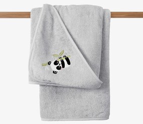 Goldea gyermek frottír fördőlepedő csuklyás - panda világosszürkén 100 x 100 cm