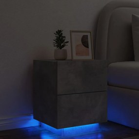 Betonszürke szerelt fa éjjeliszekrény LED-fényekkel