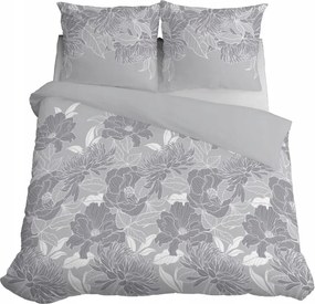 Ágyneműhuzat 160x200 Szatén Mikroszálas Virágok Levelek Szürke Hamu