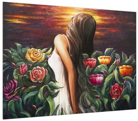 Hölgy és a virágok (70x50 cm)