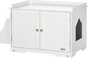 PawHut Macska Alomládás Szekrény Macska Ház Mágneses Ajtókkal, Elválasztó Macska WC Tárolóhellyel Közepes Méretű Macskáknak, Asztalka Macska Barlang 8