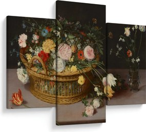 Kép - Jan Brueghel the Elder, Flowers in a Basket and a Vase, reprodukciók (90x60 cm)