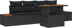 vidaXL Kerti Kanapé Szett tárolóval 5 pcs Fekete Poli rattan