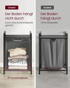 Szennyeskosár, szennyeskosár polccal, 65l, fekete-szürke