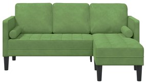 Kerti Kanapé Párnákkal és Ülőgarnitúrával L-alakú Világos Zöld Bársony, 3-Fős Kanapé Chaise L-alakú Világos Zöld 160 cm Bársony, Pad Világos Zöld 113x57x39 cm Bársony
