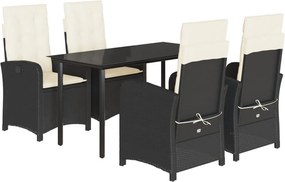 vidaXL 5 részes fekete polyrattan kerti étkezőgarnitúra párnákkal