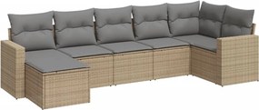 vidaXL 7 részes bézs polyrattan kerti ülőgarnitúra párnákkal