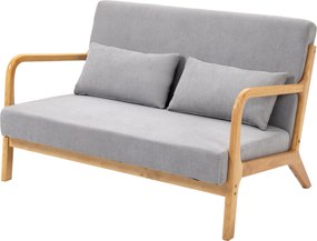 HOMCOM Modern 2-üléses, Helytakarékos Fa Szófa Párnákkal, Kárpitozott Ülőfelület és Velúr Hatású Szövet, 122x80x72 cm, Szürke | Aosom