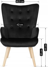 Pihenőfotel fekete színben, bársony kárpittal, lábtartóval LOZANO