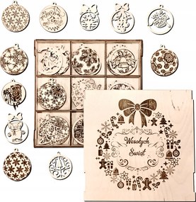 Fából Készült Karácsonyi Díszek Bombák 45 db MIX