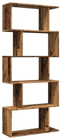 5 szintes antik fa színű fa elválasztó könyvespolc 70x24x161 cm