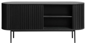 Fekete alacsony komód tolóajtóval, tölgyfa dekorral 73x160 cm Siena – Unique Furniture