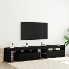 TV Szekrények 2 db LED Fénnyel Fekete Tölgy Mérnöki Fából