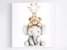 Vászonkép Canvas Akvarell Állatok Elefánt Mackó Zsiráf Portré 80x80