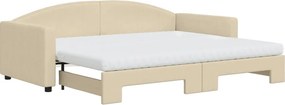 vidaXL krémszínű kihúzható szövet heverő matracokkal 90 x 200 cm