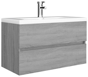 Szürke-sonoma színű szerelt fa mosdószekrény 80 x 38,5 x 45 cm