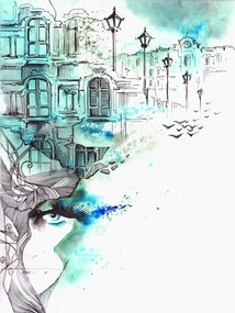 Flizelin fotótapéta Akvarell Város Szem Portré 206x275 +ragasztó