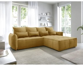 Sárga bársony kinyitható-tárolóhelyes sarokkanapé (jobb oldali-heverő résszel) Campo – ELTAP