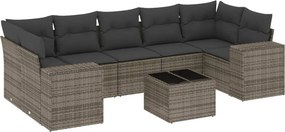 vidaXL 8 részes szürke polyrattan kerti ülőgarnitúra párnákkal