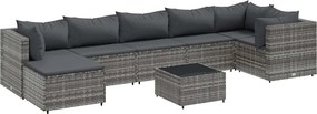vidaXL 8 részes szürke polyrattan kerti ülőgarnitúra párnákkal