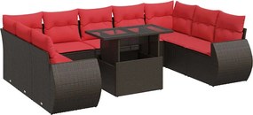 vidaXL 10 részes barna polyrattan akácfa kerti ülőgarnitúra párnákkal