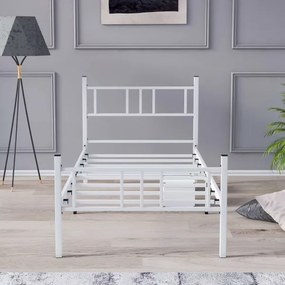 Fém egyszemélyes ágy PIRON 90x200 cm, fehér, teherbírás 120 kg