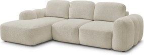 Bézs buklé kinyitható-tárolóhelyes sarokkanapé (bal oldali-heverő résszel) Montaigne – Bobochic Paris